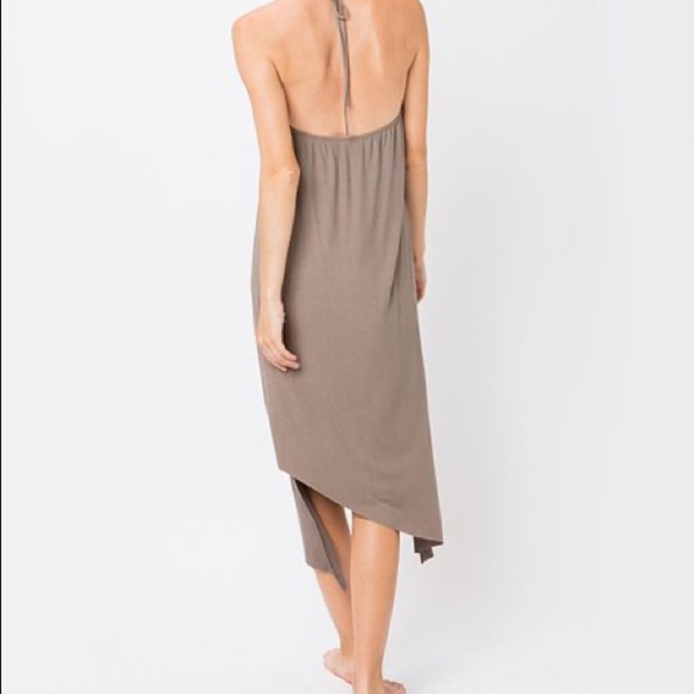 Cozy Casual Asymmetrical Hem Halter Dress in Brown, Sz. S - Picture 4 of 11
